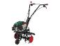 Motoculteur thermique Parkside avec roues rouges et moteur vert