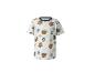 Wit kinder T-shirt met patroon van teddyberen met pet en voetballen.