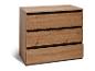 Une commode en bois avec trois tiroirs.