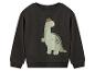 Sweat-shirt gris foncé avec un imprimé dinosaure vert portant une casquette