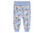 Pantalon bébé bleu avec imprimé arc-en-ciel et fleurs.