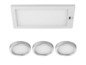 Een set LED-inbouwverlichting met een vierkante en drie ronde lampen.