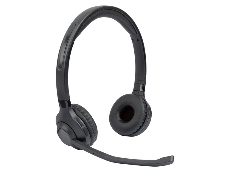 Een zwarte headset met microfoon voor telefoongesprekken.