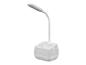 Lampe de table blanche avec support pour téléphone.
