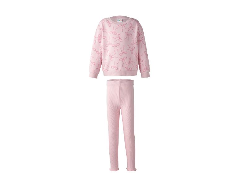 Ensemble pyjama rose pour fille avec sweat à motifs de nœuds et pantalon long côtelé.