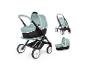 Een Maxi-Cosi kinderwagen in lichtgroen met verschillende configuraties