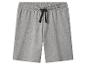 Grijze jersey shorts met elastische tailleband en zwart trekkoord.