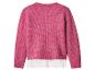 Pull en maille rose avec ourlet blanc à volants