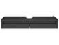 Zwart wand-tv-meubel met twee lades en een kabeluitsparing.