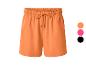 Oranje damesshorts met verstelbaar trekkoord, ook verkrijgbaar in roze en zwart.