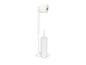 Porte-papier toilette et brosse de toilette blancs.
