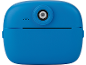 Blauwe instant camera met lens en luidsprekeropeningen