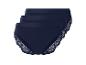 Trois culottes bleu marine avec détails en dentelle.