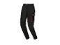 Pantalon de travail noir avec surpiqûres rouges et poches latérales.