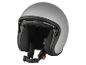 Casque de moto ouvert gris mat avec intérieur noir et fermeture de jugulaire
