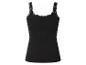 Zwarte geribbelde camisole met kanten afwerking aan bandjes en halslijn