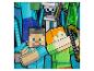 Cartoon handdoek met videospelpersonages, waaronder Steve en Alex.
