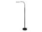 Zwarte LED-vloerlamp met flexibele kop en ronde voet.