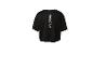 Zwart sport T-shirt met witte verticale tekst op de rug