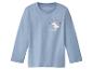 Lichtblauw kinder T-shirt met lange mouwen, een eenhoorn en de tekst 'like magic'.