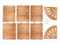 Planches de bois et pièces d'angle pour une bibliothèque.