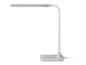 Witte LED-bureaulamp met flexibele hals en rechthoekige voet.