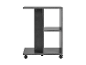 Zwarte bijzettafel op wielen met twee planken.