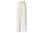 Pantalon large femme écru avec taille élastique et cordon de serrage.