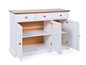 Witte kast met twee laden en twee deuren.