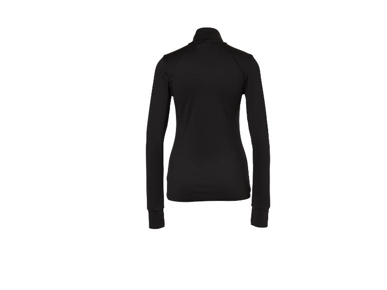 Zwart sportshirt met lange mouwen, hoge kraag en korte rits.