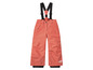 Een oranje ski-broek met bretels.