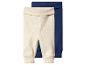 Deux paires de leggings côtelés pour bébé, un beige et un bleu marine.