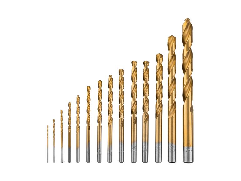 Un ensemble de forets hélicoïdaux dorés de différentes tailles, disposés en ordre croissant.