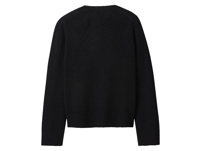 Zwarte gebreide trui met lange mouwen en geribbelde manchetten, achteraanzicht