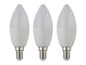 Drie witte LED-lampen met E14 fitting.