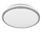 Plafonnier rond avec diffuseur blanc et bordure grise.