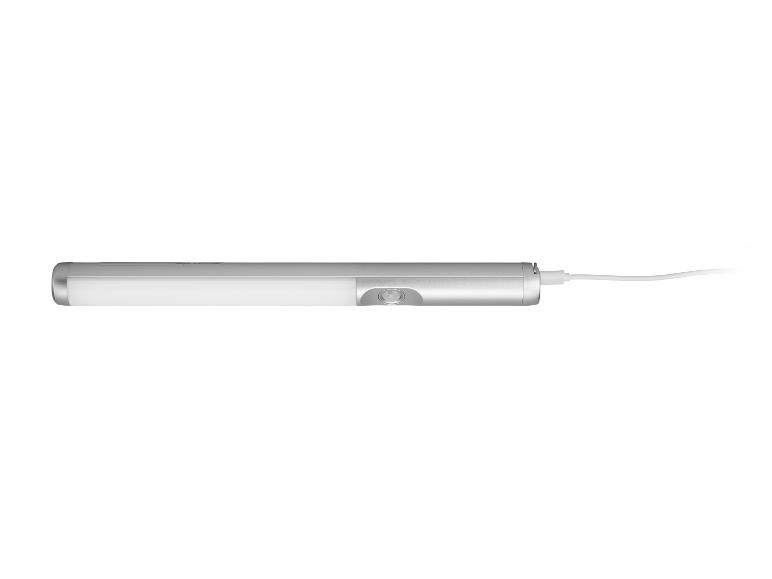 Zilveren LED-lichtbalk met bewegingssensor en oplaadkabel