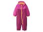 Combinaison d'hiver pour enfants fuchsia et violette avec une fermeture éclair orange.