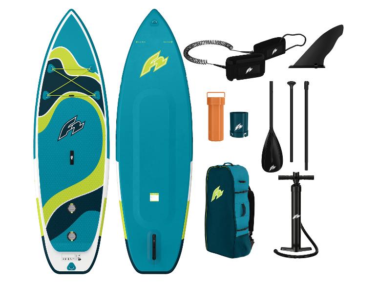 Planche de paddle gonflable F2, pagaie, sac à dos et accessoires.