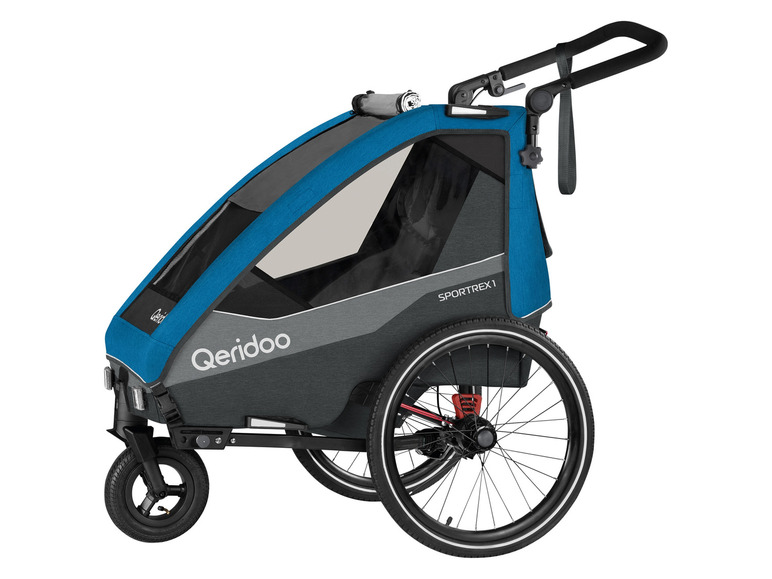 Une remorque à vélo Qeridoo Sportrex 1 bleue