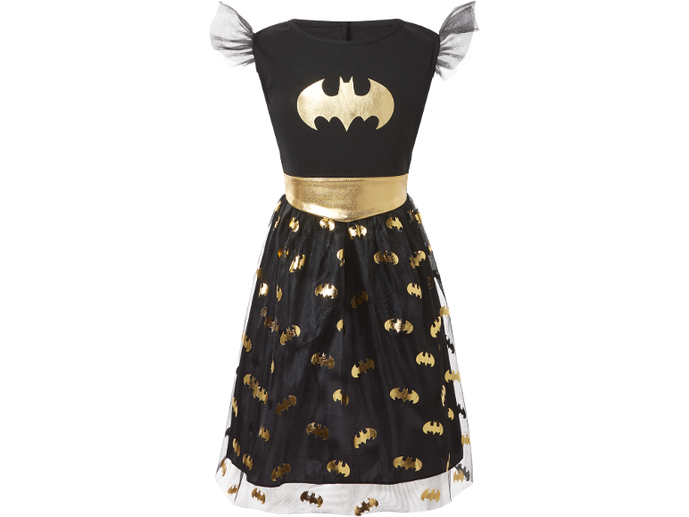 Zwarte kinderjurk met gouden Batman-logo en tule rok
