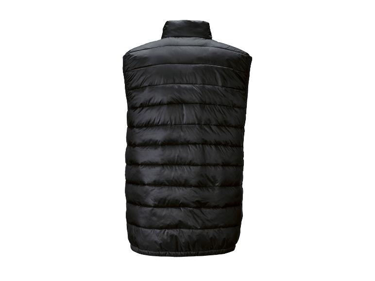 Zwart gewatteerd herenvest, achteraanzicht