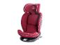 Een BabyGO autostoel met rood stoffen bekleding.