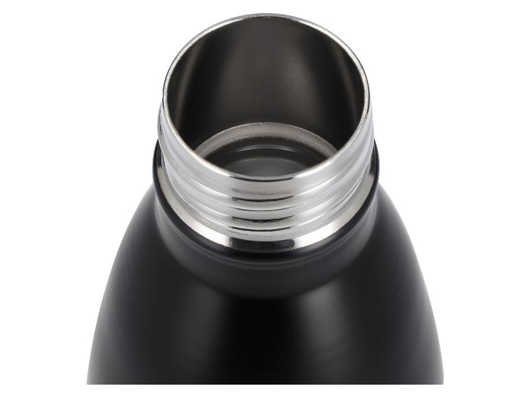 Partie supérieure d'une bouteille thermos noire avec une ouverture en métal argenté
