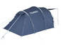 Een blauwe Tambu tent met een luifel.
