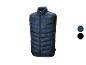Donkerblauwe gewatteerde bodywarmer met bliksemprint en kleuropties.