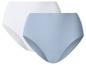 Deux paires de culottes taille haute pour femme, une blanche et une bleu clair.
