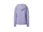 Een lichtpaarse hoodie met capuchon.