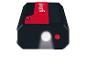 Démarreur portable noir et rouge avec lampe de poche et bouton d'alimentation.