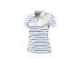 Wit en blauw gestreept dames poloshirt met korte mouwen en knopen.